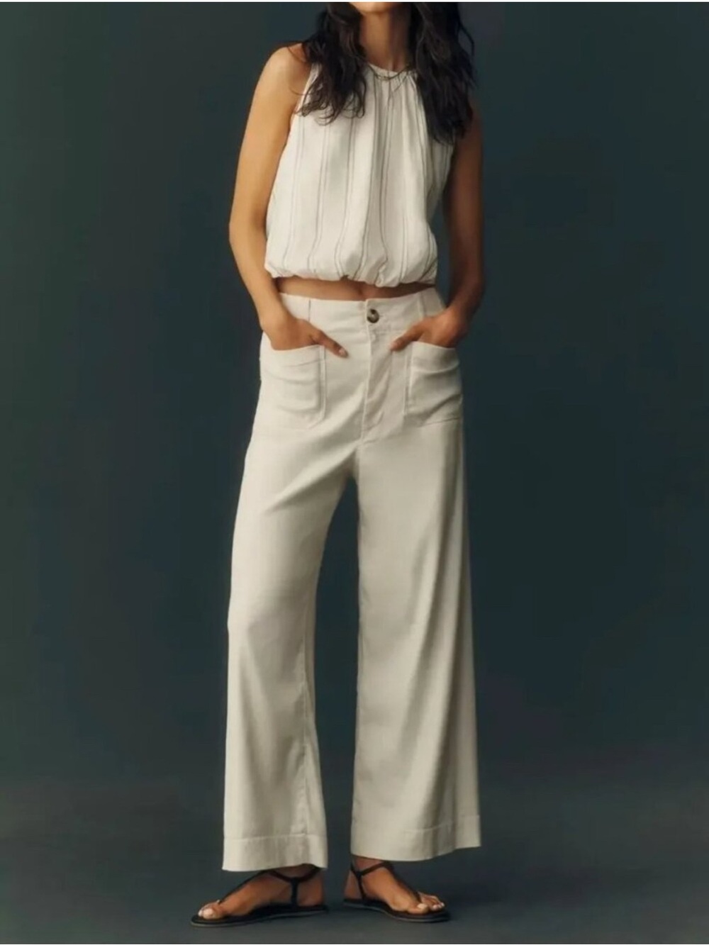 Anthropologie Maeve Colette Linen Stretch Wide Leg Pants 33T Coastal Boho
